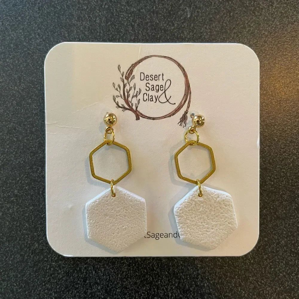 NWT Desert Sage White Clay Earrings